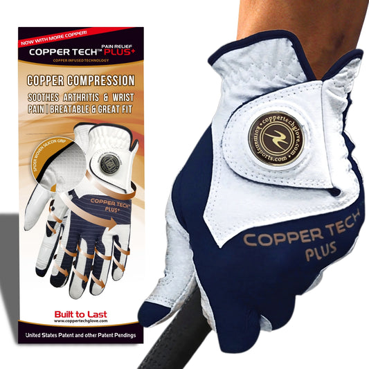 Copper Tech Golf Glove for men with ball marker, cool color, and copper compression