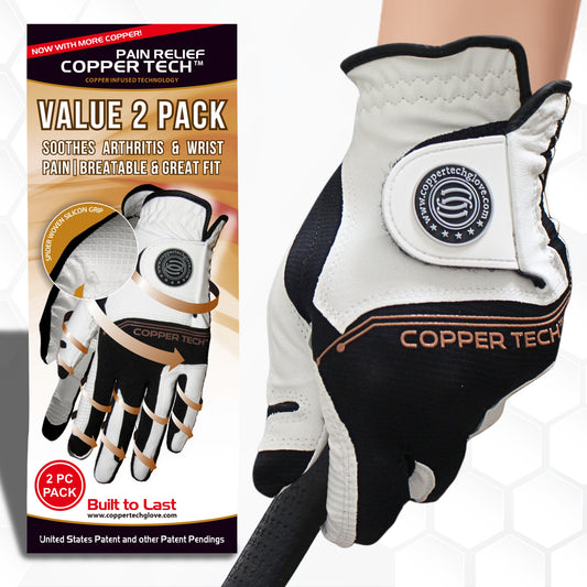 Copper Tech Women's Golf Gloves 2 Pack (White/Black)