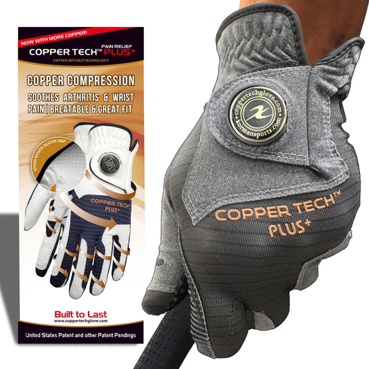 Copper Tech Golf Glove for men with ball marker, cool color, and copper compression