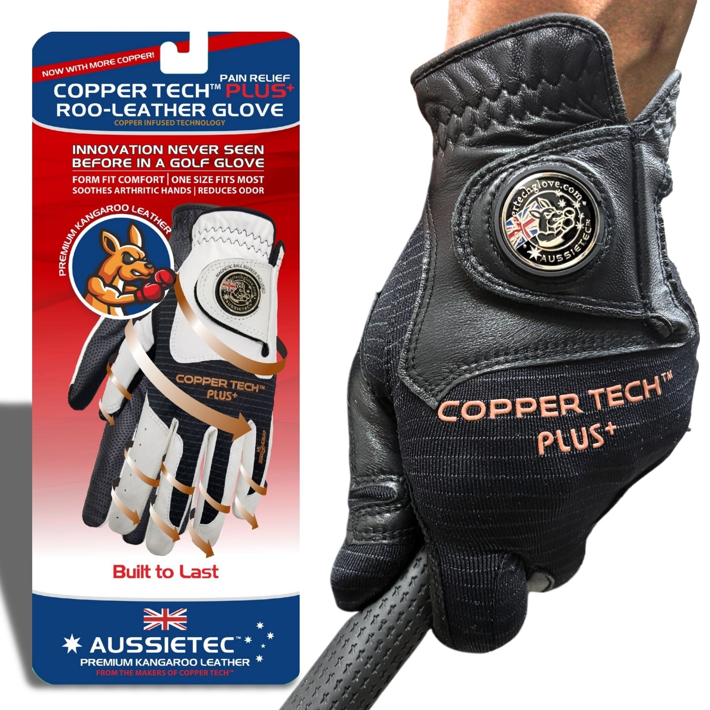 [Special Kangaroo Edition] Copper Tech Plus Men's Golf Glove - Black/Black