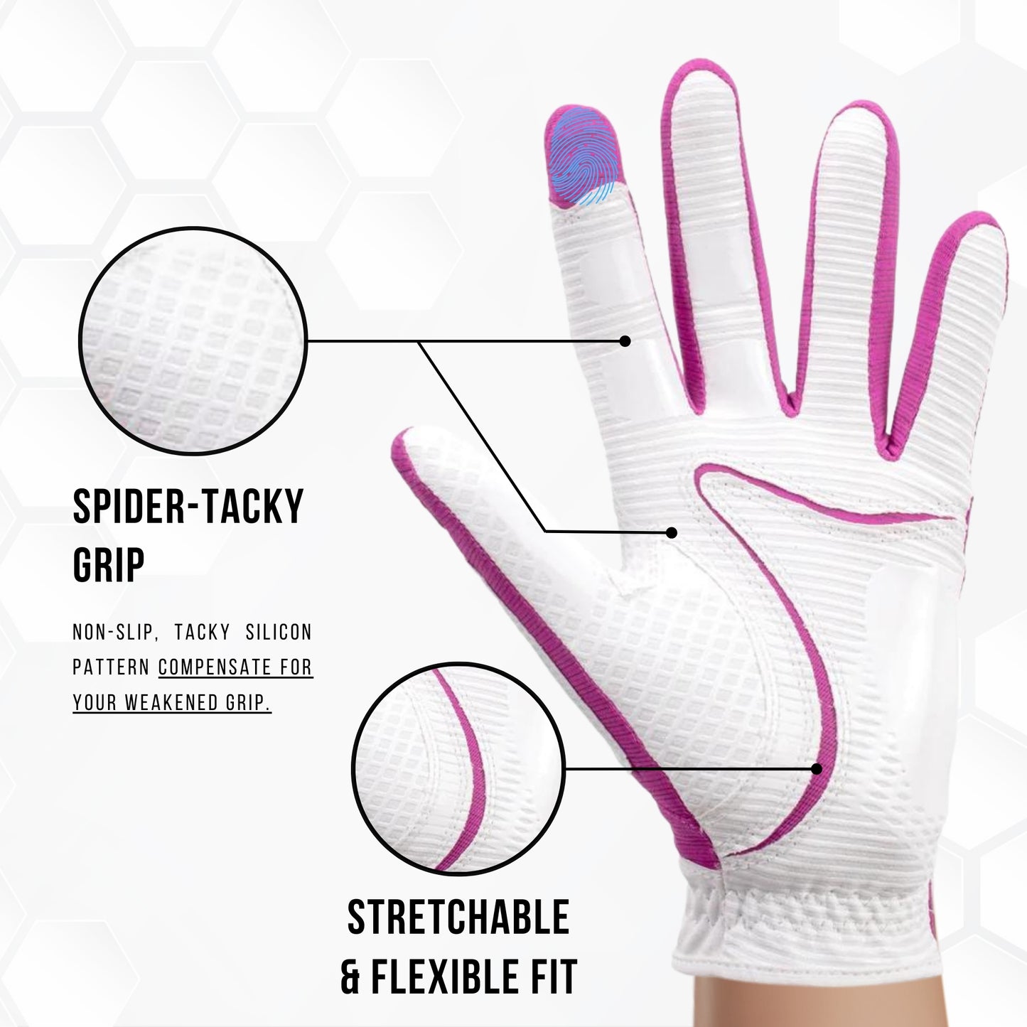 Copper Tech Women Golf Gloves 2 Pack (White/Pink)