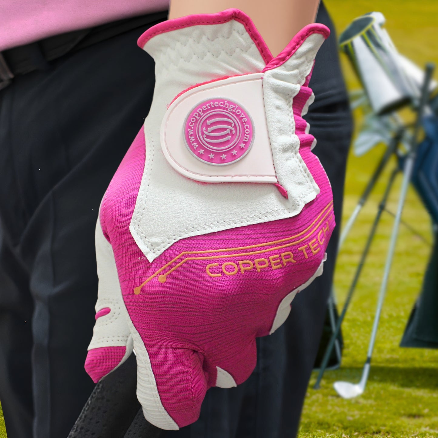 Copper Tech Women Golf Gloves 2 Pack (White/Pink)